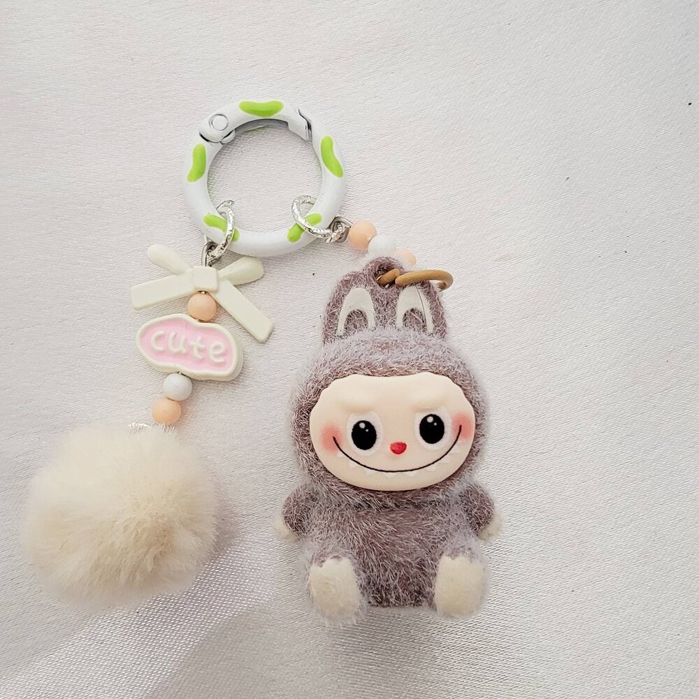 Have a Seat Labubu Keychain Ribbon Pom Pom Phone Charms, Bag Charms #2
